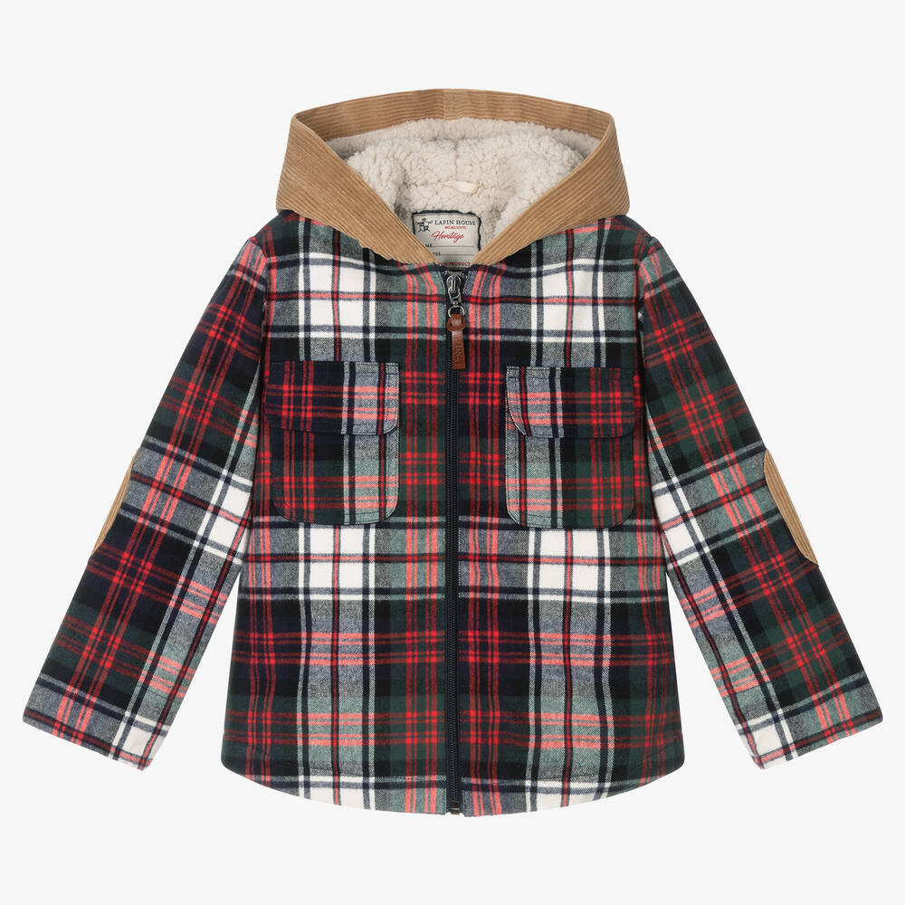 Lapin House - Boys Red Check Hooded Jacket | Childrensalon