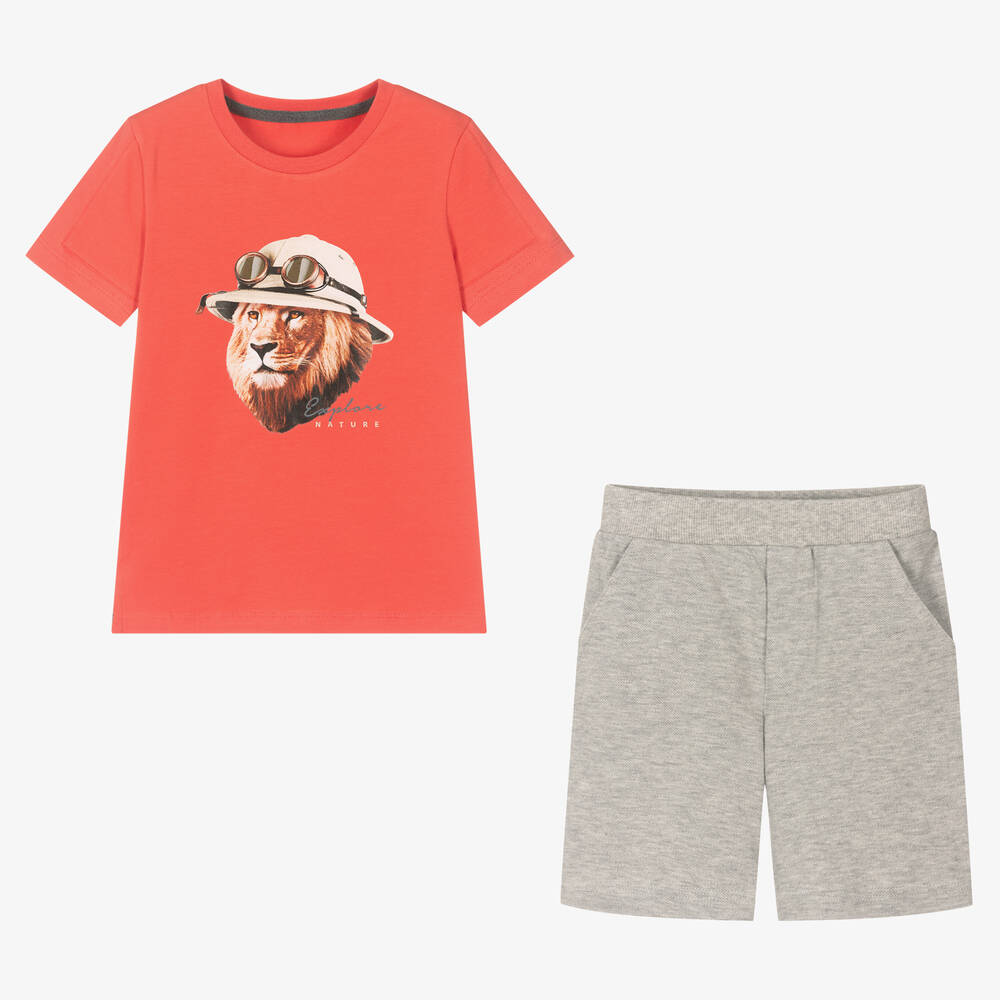 Lapin House-Boys Red & Grey Cotton Shorts Set | Childrensalon Outlet