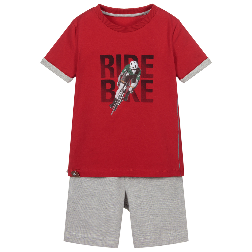Lapin House - Комплект из красного топа и серых шорт для мальчиков | Childrensalon