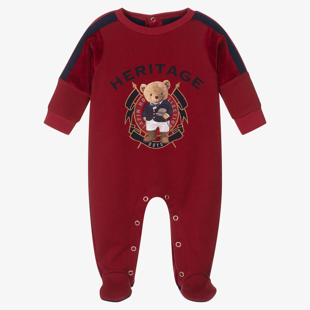 Lapin House - Boys Red Teddy Bear Babygrow | Childrensalon