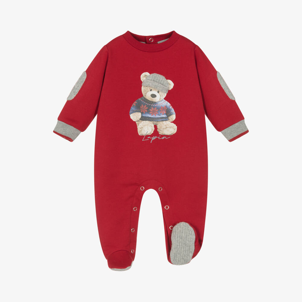 Lapin House-بيبي غرو ولادي بطبعة تيدي بير قطن لون أحمر | Childrensalon Outlet