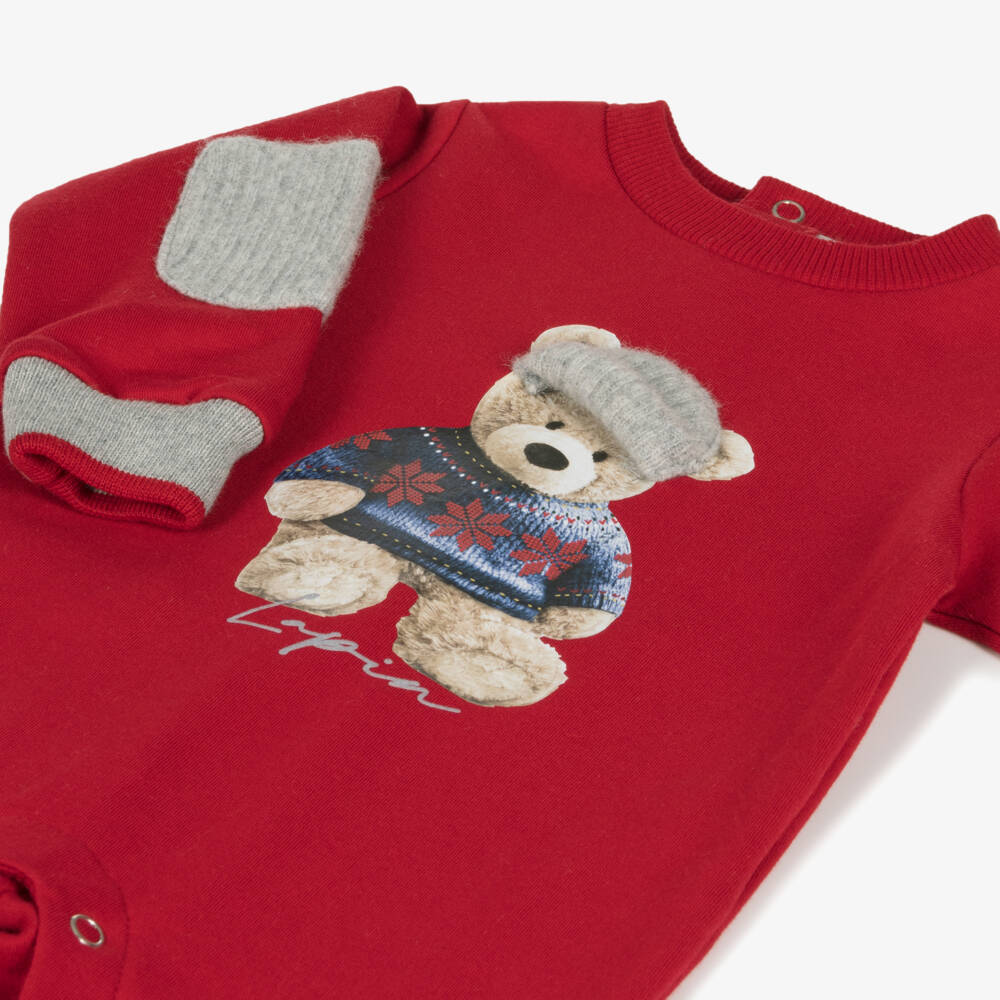 Lapin House-بيبي غرو ولادي بطبعة تيدي بير قطن لون أحمر | Childrensalon Outlet