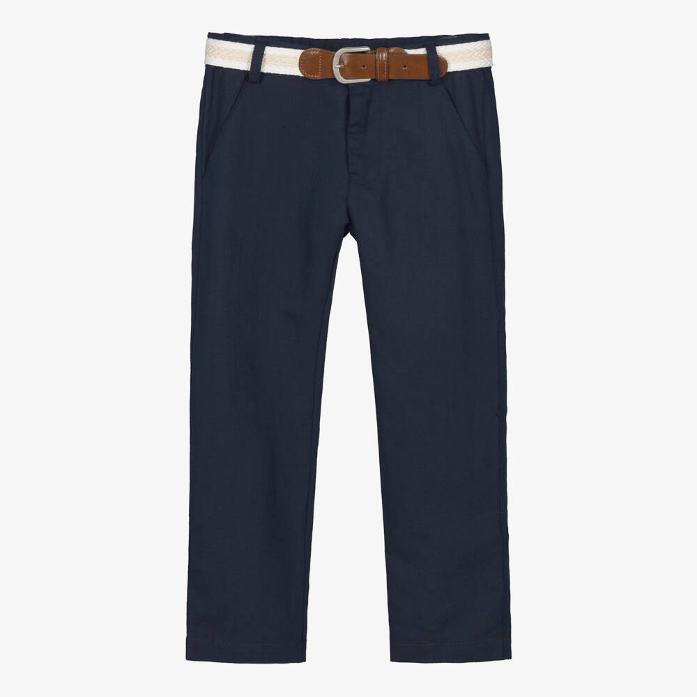 Lapin House-Boys Slate Linen Trousers with Belt | Childrensalon Outlet