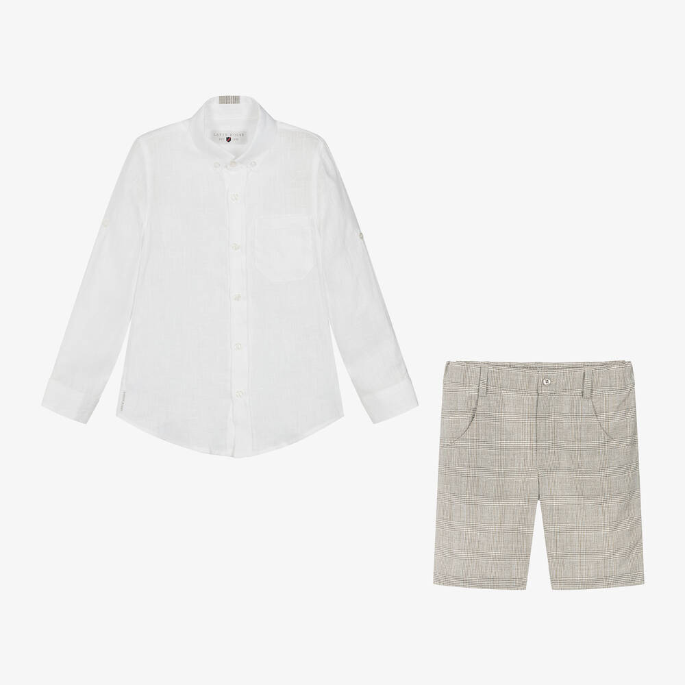 Lapin House-Boys White & Beige Linen Shorts Set | Childrensalon Outlet