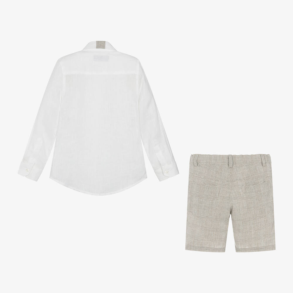 Lapin House-Boys White & Beige Linen Shorts Set | Childrensalon Outlet
