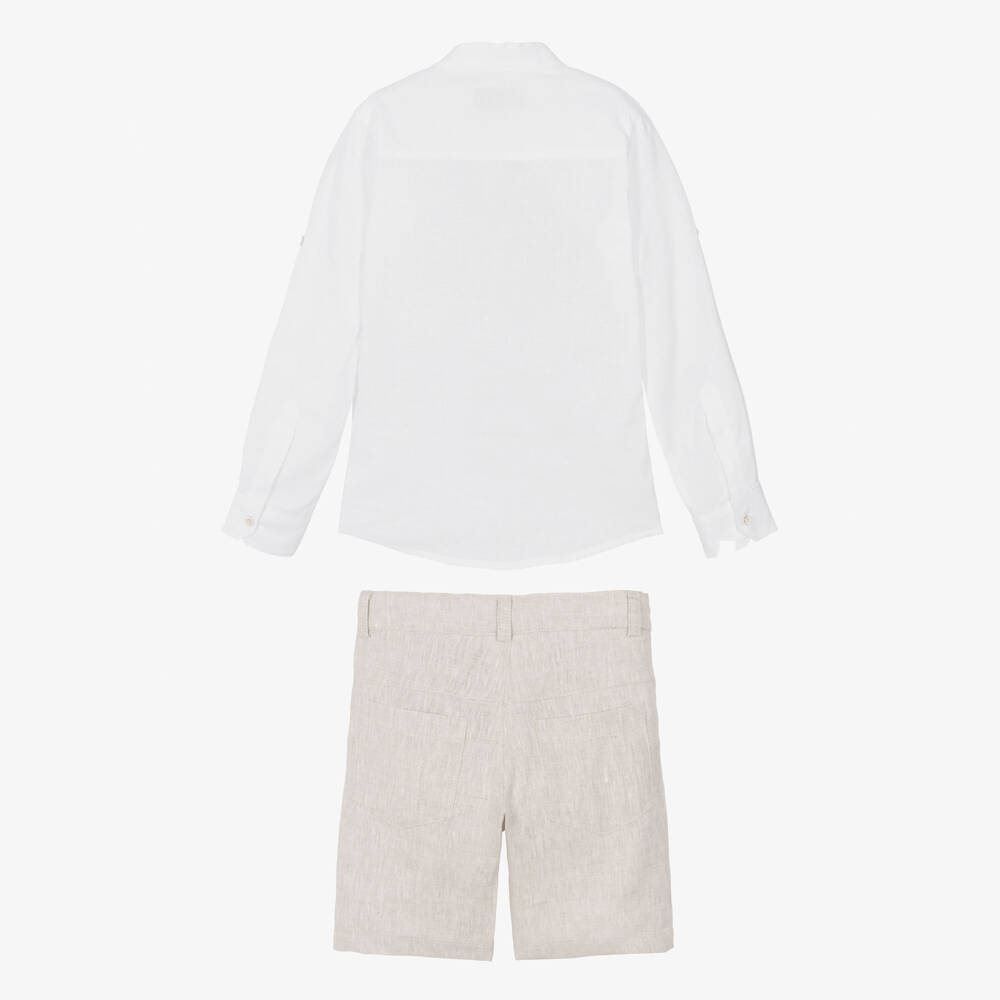 Lapin House-Boys White & Beige Linen Shorts Set | Childrensalon Outlet