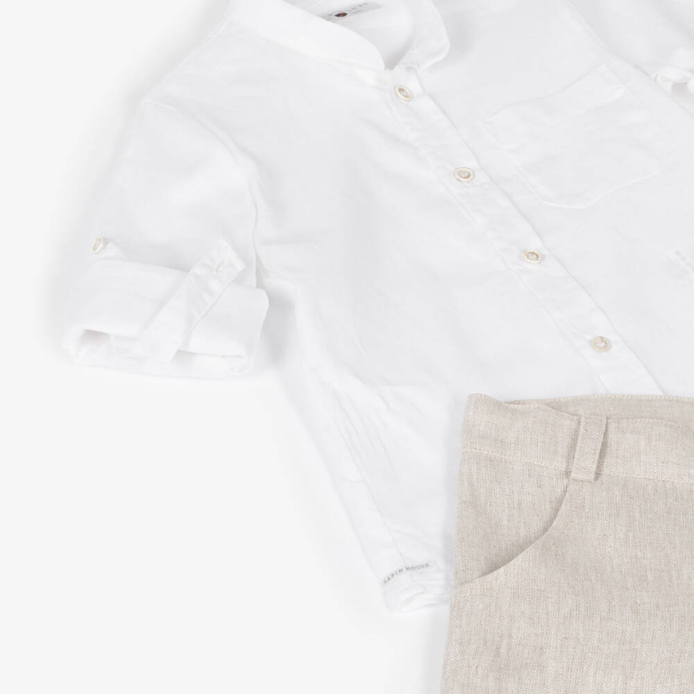 Lapin House-Boys White & Beige Linen Shorts Set | Childrensalon Outlet