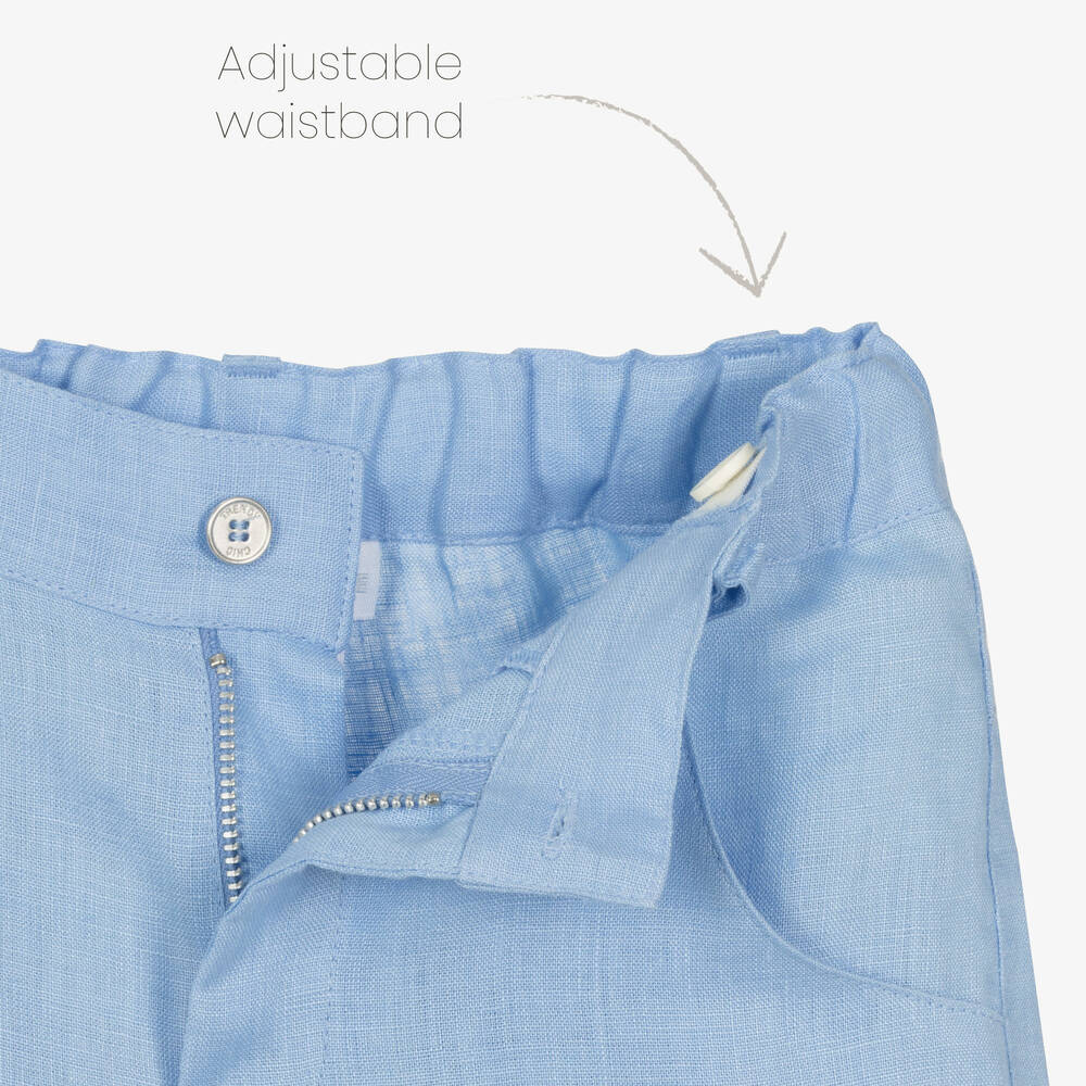 Lapin House-طقم شورت مزيج كتان لون أبيض وأزرق للأولاد | Childrensalon Outlet