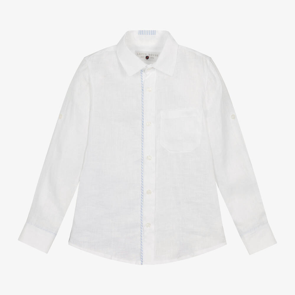 Lapin House-طقم شورت مزيج كتان لون أبيض وأزرق للأولاد | Childrensalon Outlet