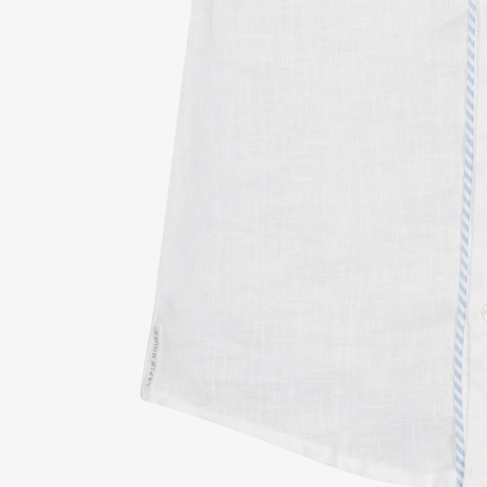 Lapin House-طقم شورت مزيج كتان لون أبيض وأزرق للأولاد | Childrensalon Outlet