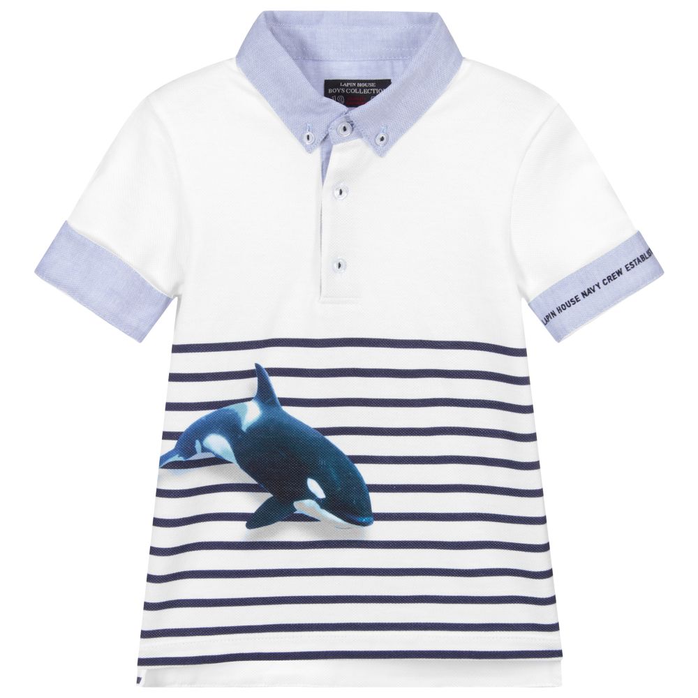Lapin House - Рубашка поло белого и синего цвета для мальчиков | Childrensalon