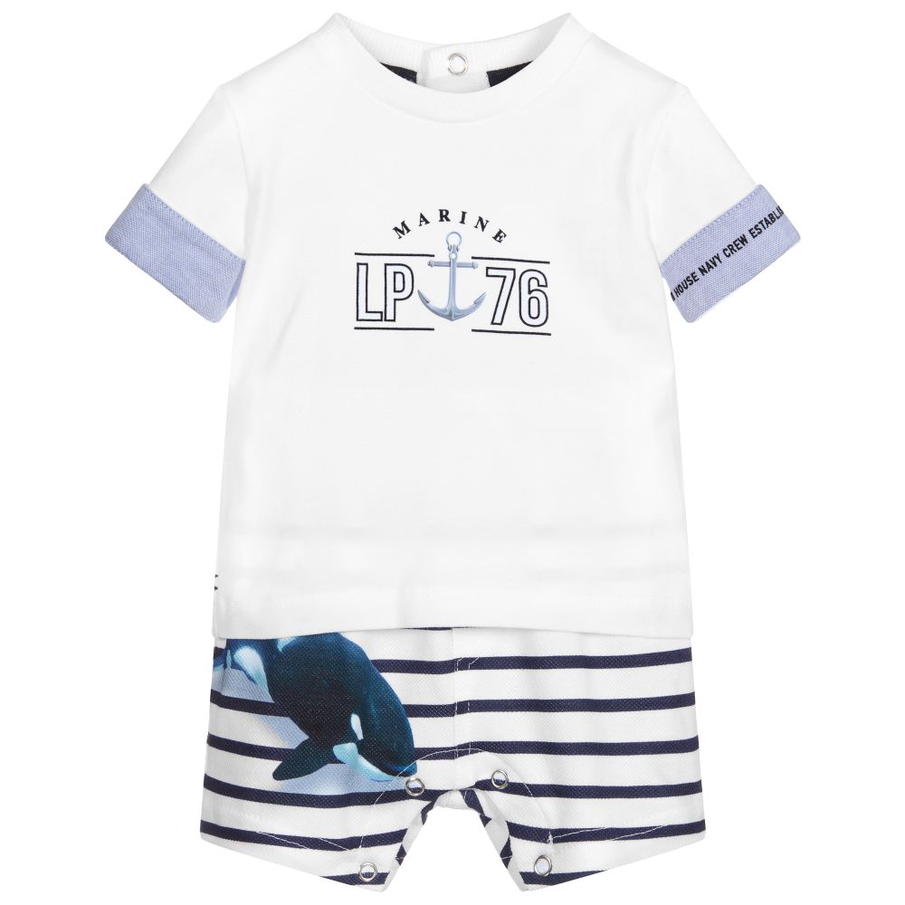 Lapin House - Boys White & Blue Shorts Set | Childrensalon