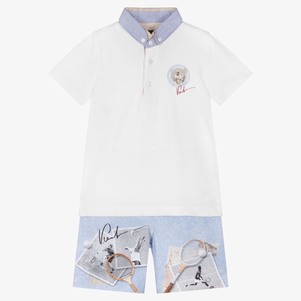 Lapin House - Boys White & Blue Shorts Set | Childrensalon