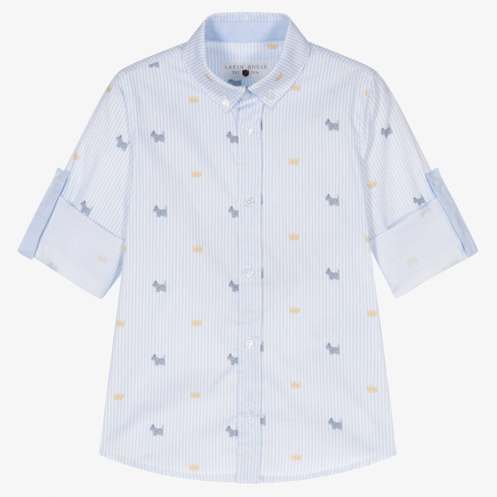Lapin House-Boys White & Blue Stripe Shirt | Childrensalon Outlet