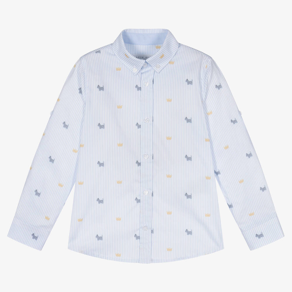 Lapin House-قميص قطن بوبلين لون أبيض وأزرق باهت للأولاد | Childrensalon Outlet