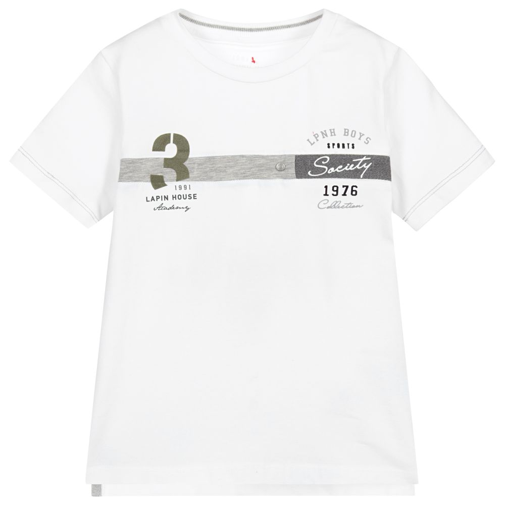 Lapin House - Boys White Cotton Logo T-Shirt | Childrensalon