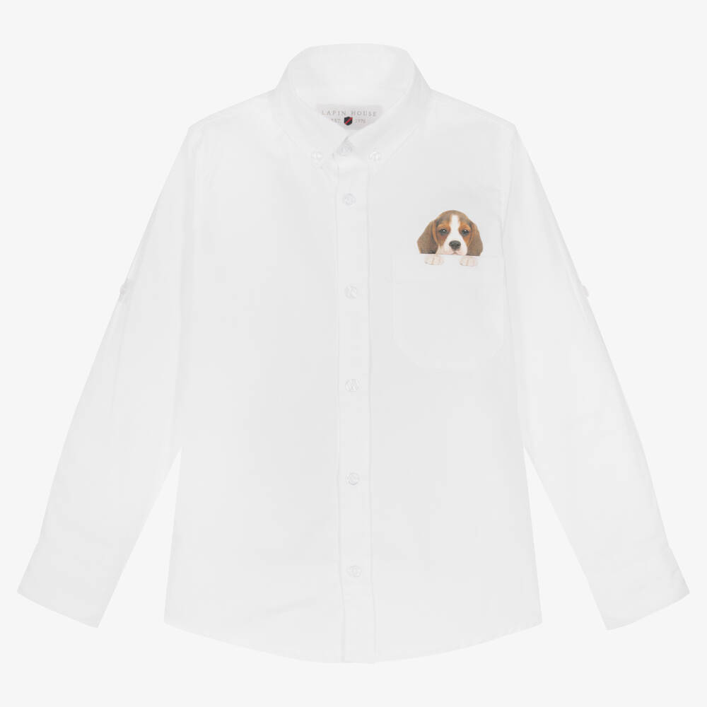 Lapin House - Белая рубашка с собакой для мальчиков | Childrensalon