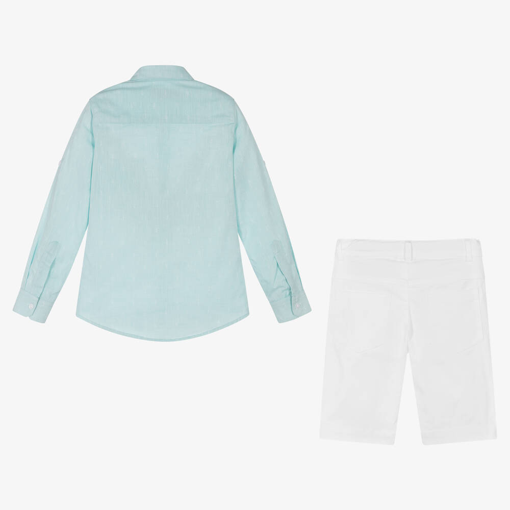 Lapin House-Зеленая рубашка и белые шорты из хлопка | Childrensalon Outlet