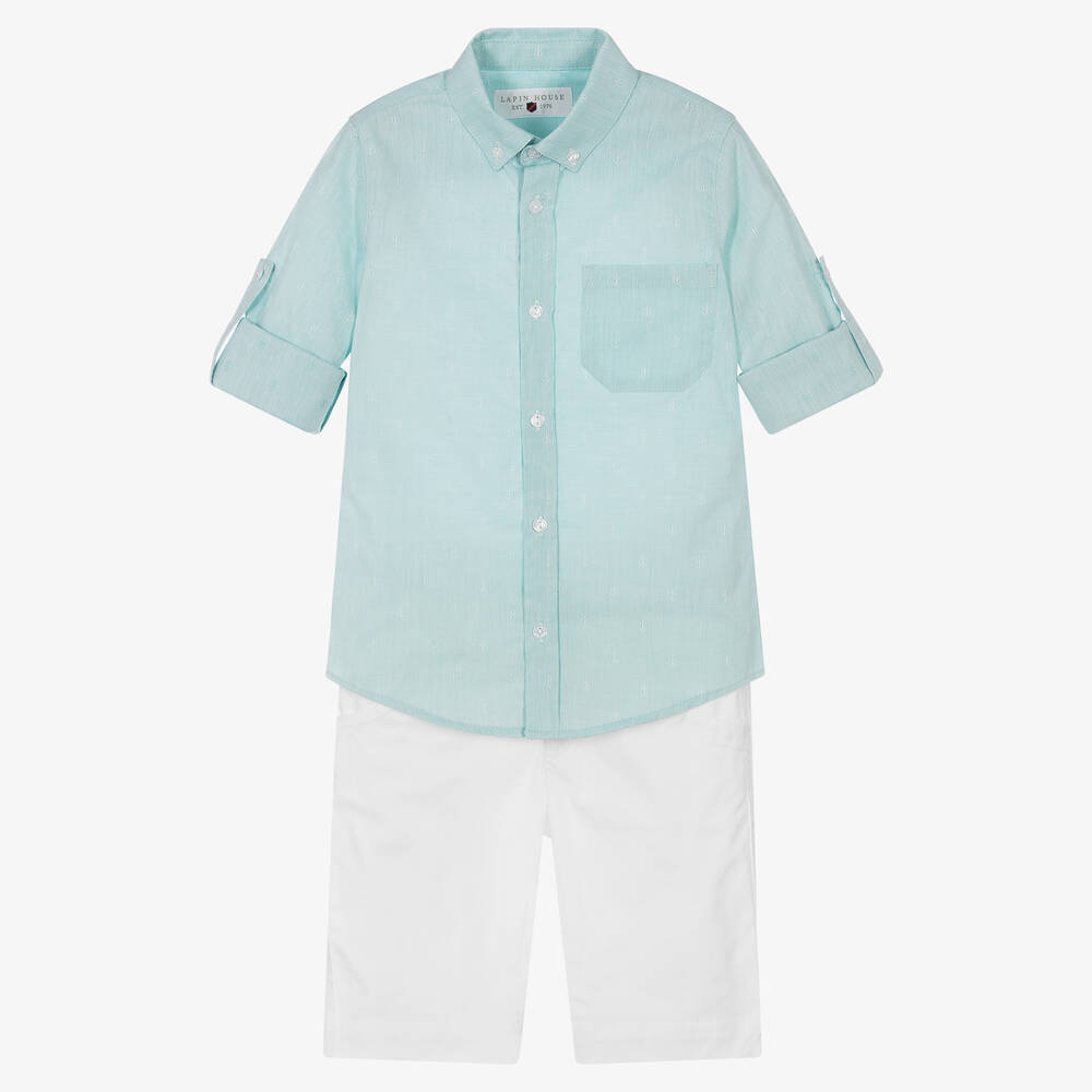 Lapin House - Зеленая рубашка и белые шорты из хлопка | Childrensalon