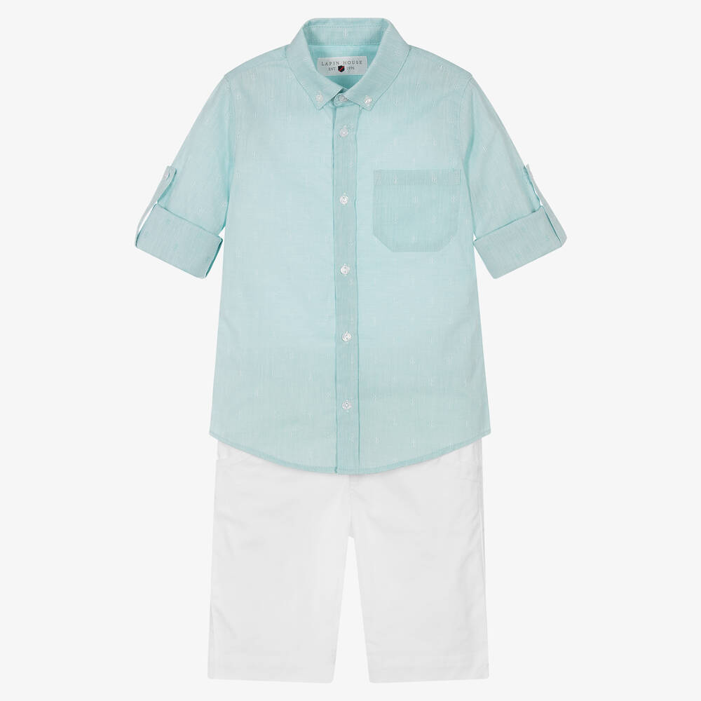 Lapin House-Boys White & Green Cotton Shorts Set | Childrensalon Outlet