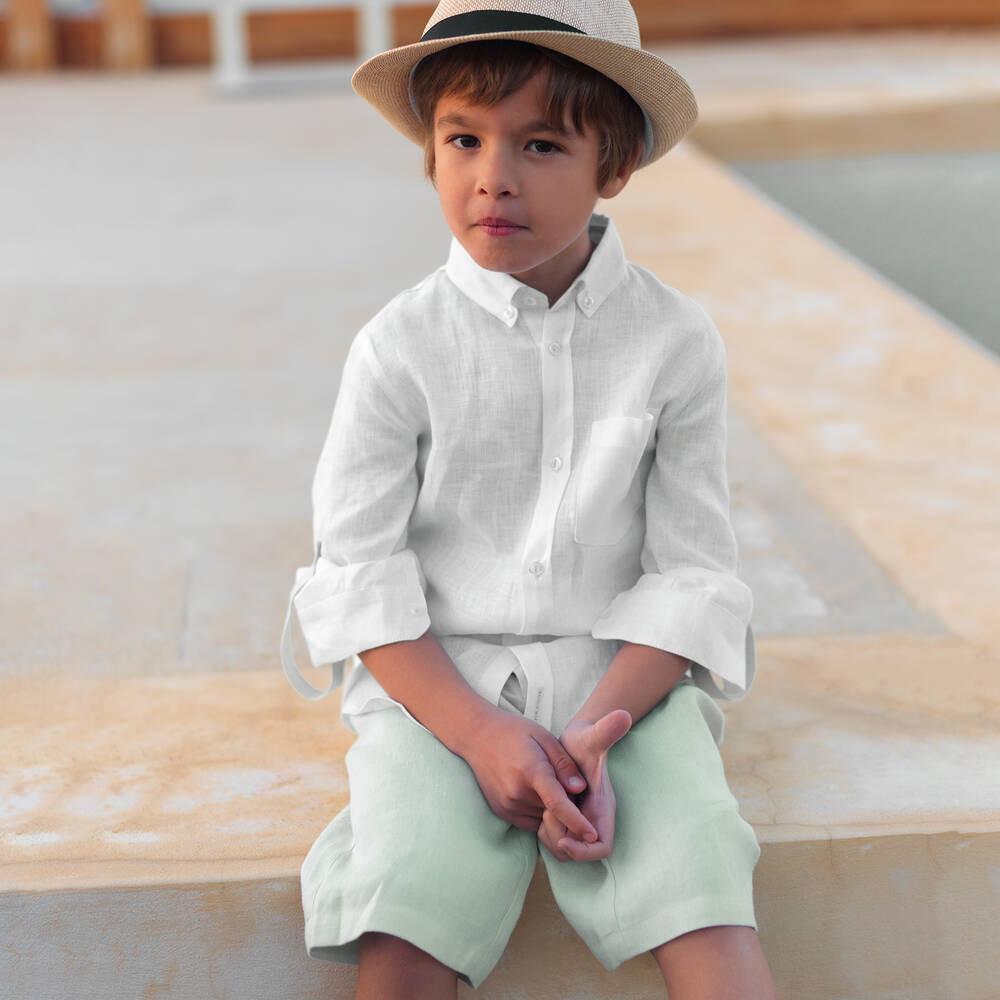 Lapin House-طقم شورت كتان لون أبيض وأخضر للأولاد | Childrensalon Outlet