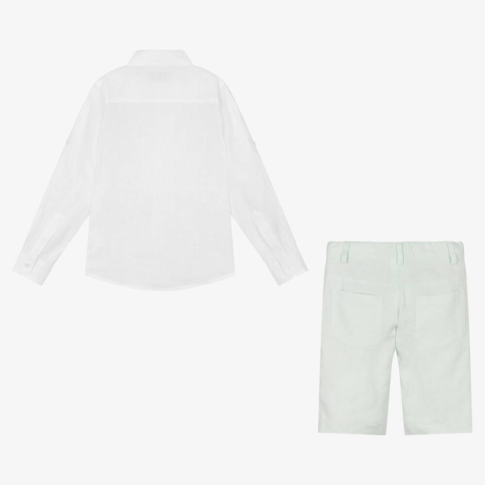 Lapin House-طقم شورت كتان لون أبيض وأخضر للأولاد | Childrensalon Outlet