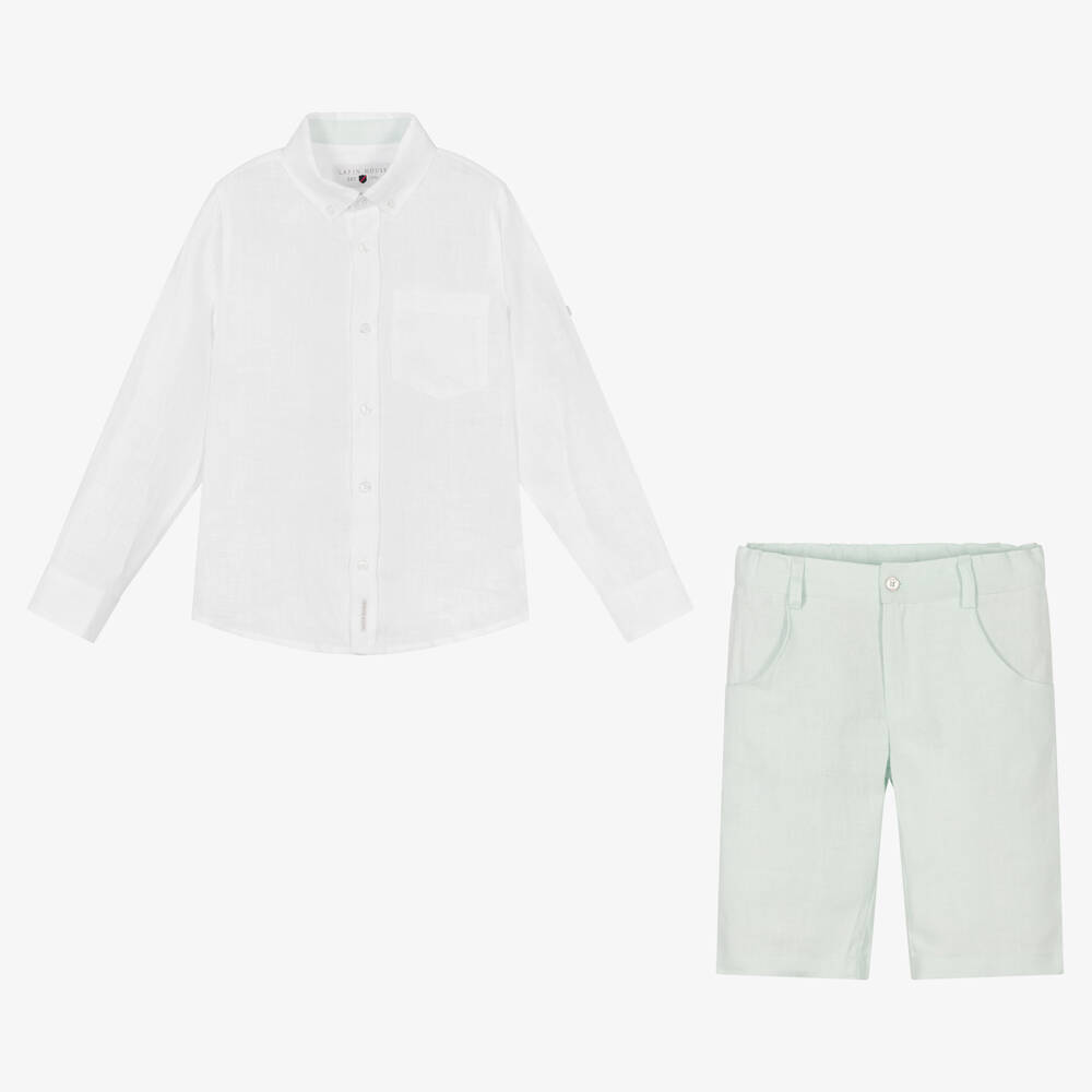 Lapin House-طقم شورت كتان لون أبيض وأخضر للأولاد | Childrensalon Outlet
