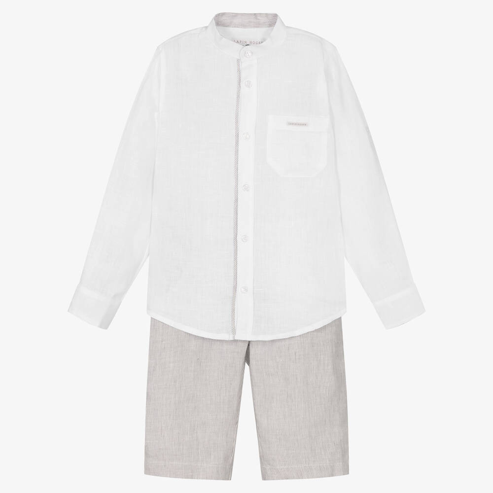 Lapin House - Белая рубашка и серые шорты из льна | Childrensalon