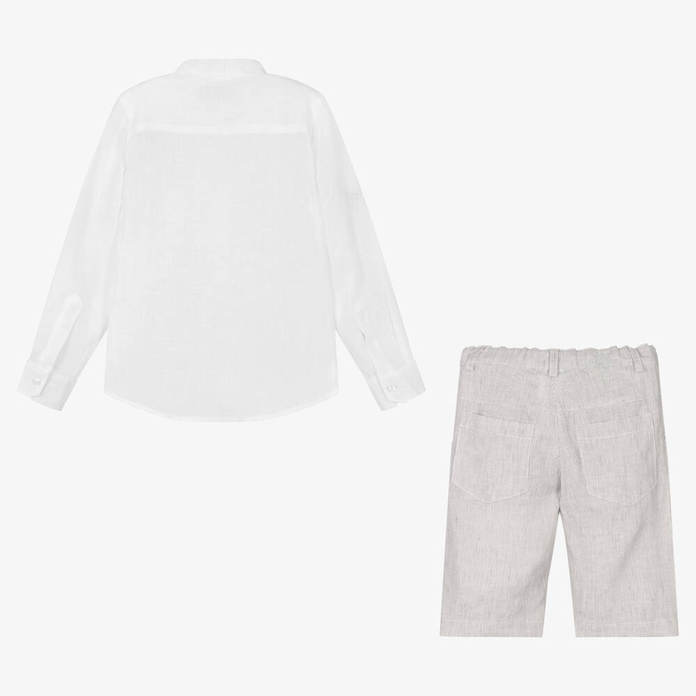 Lapin House-Boys White & Grey Linen Shorts Set | Childrensalon Outlet