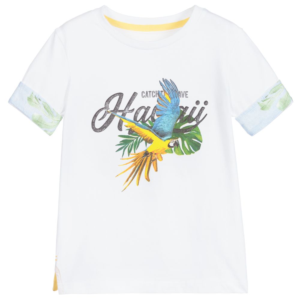 Lapin House - Weißes T-Shirt mit Papageienmotiv (J) | Childrensalon