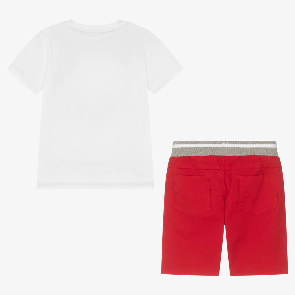 Lapin House-Boys White & Red Cotton Shorts Set | Childrensalon Outlet