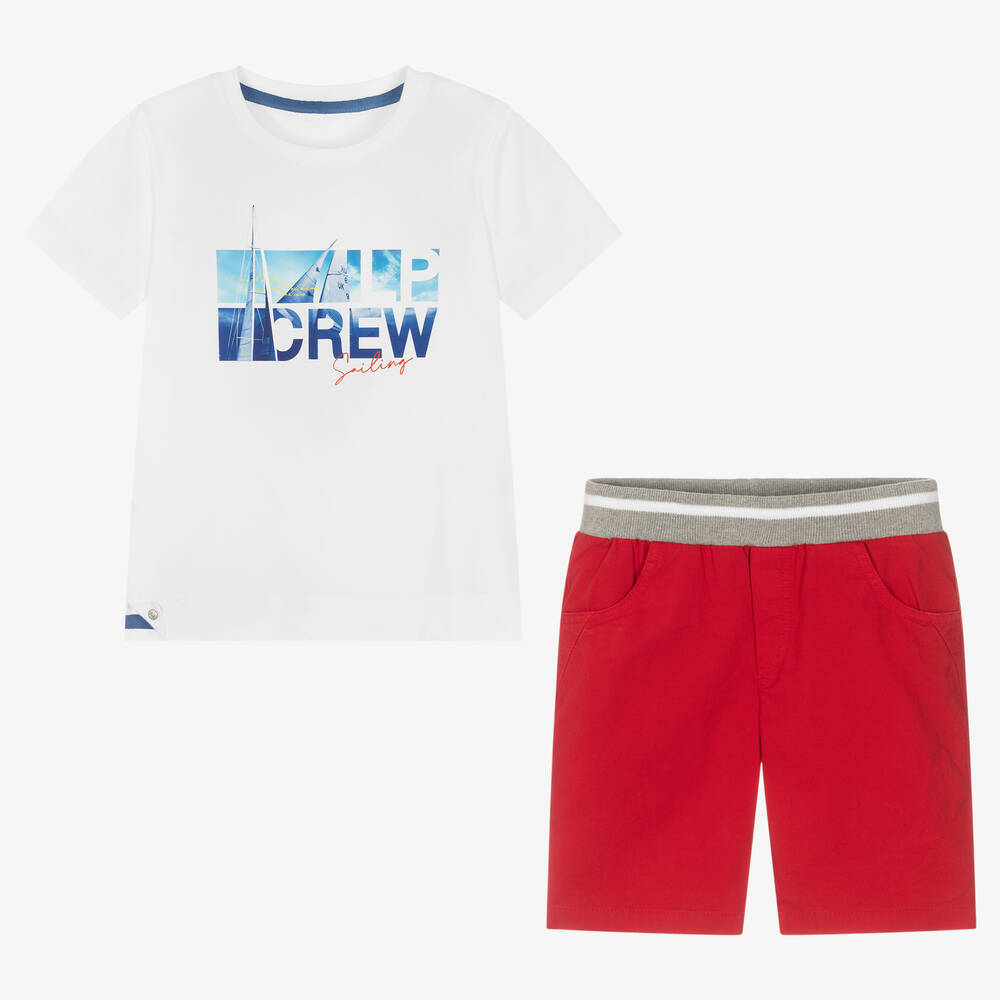 Lapin House-Boys White & Red Cotton Shorts Set | Childrensalon Outlet
