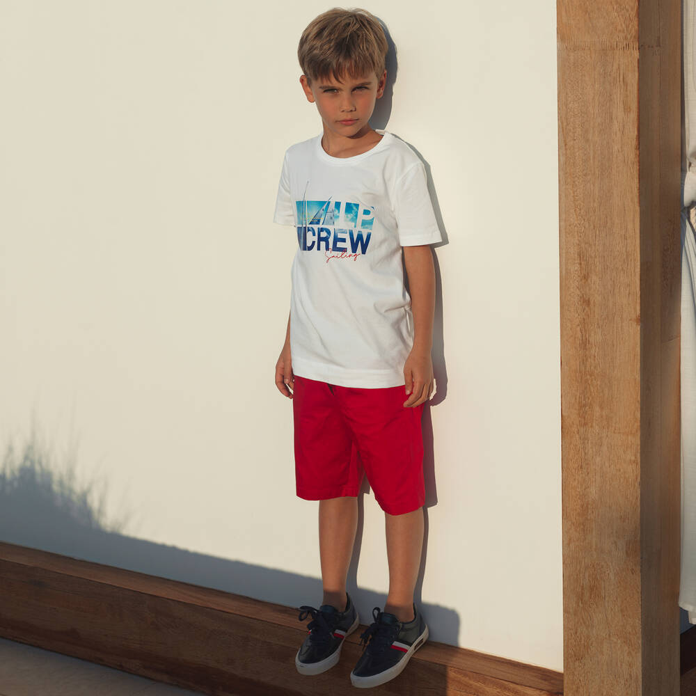 Lapin House-Boys White & Red Cotton Shorts Set | Childrensalon Outlet