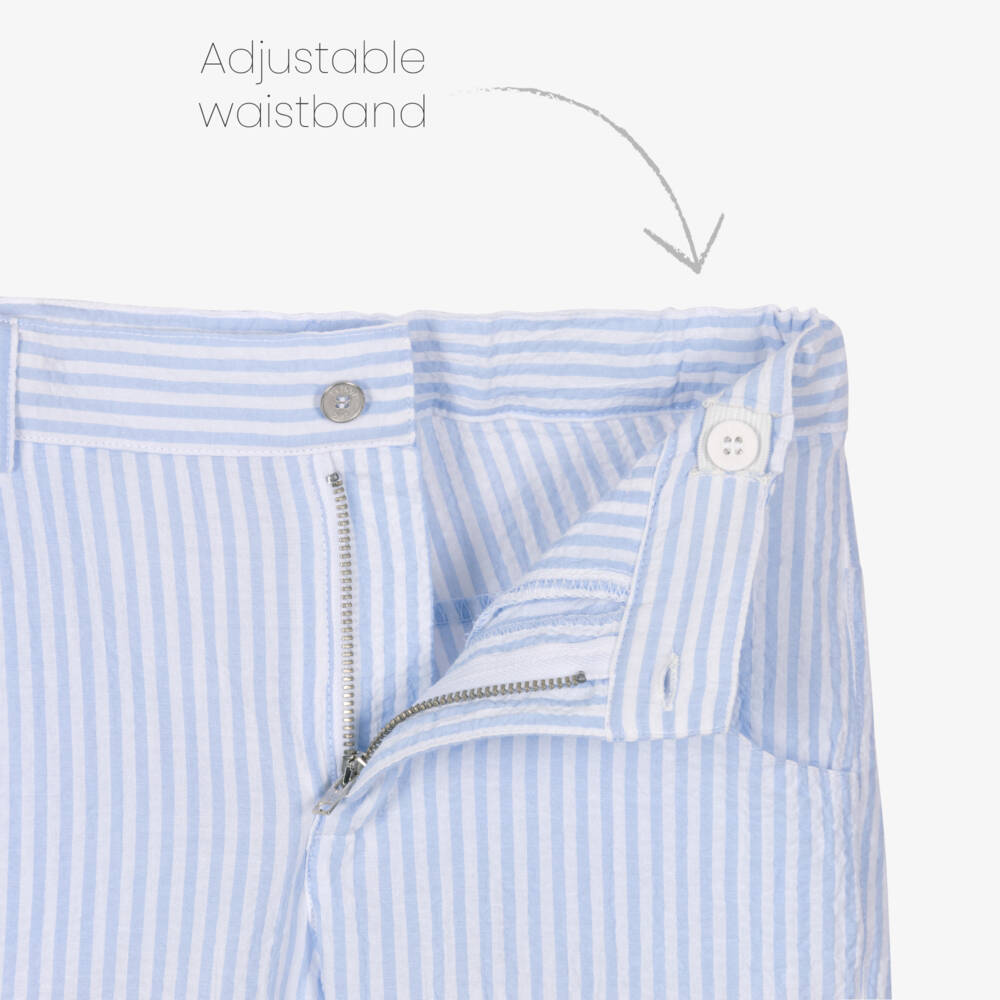 Lapin House-Boys White Shirt & Blue Striped Cotton Shorts Set | Childrensalon Outlet