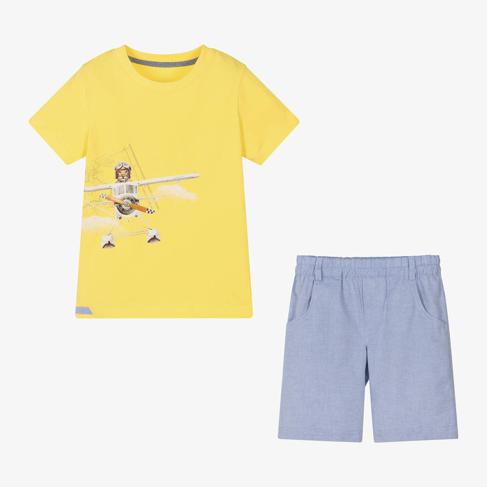 Lapin House-طقم شورت قطن لون أصفر وأزرق للأولاد | Childrensalon Outlet
