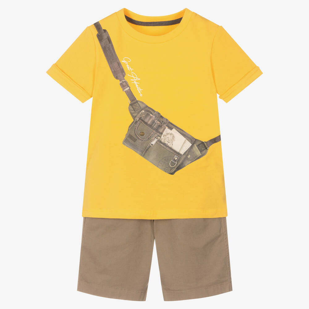 Lapin House - Желтая футболка и коричневые шорты из хлопка | Childrensalon