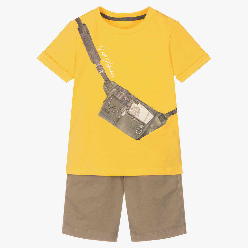 Lapin House - Ensemble short coton jaune marron | Childrensalon