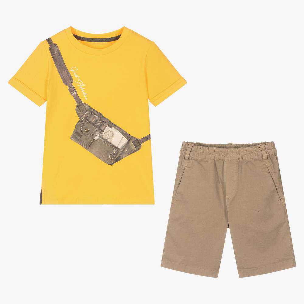 Lapin House-Boys Yellow & Brown Cotton Shorts Set | Childrensalon Outlet