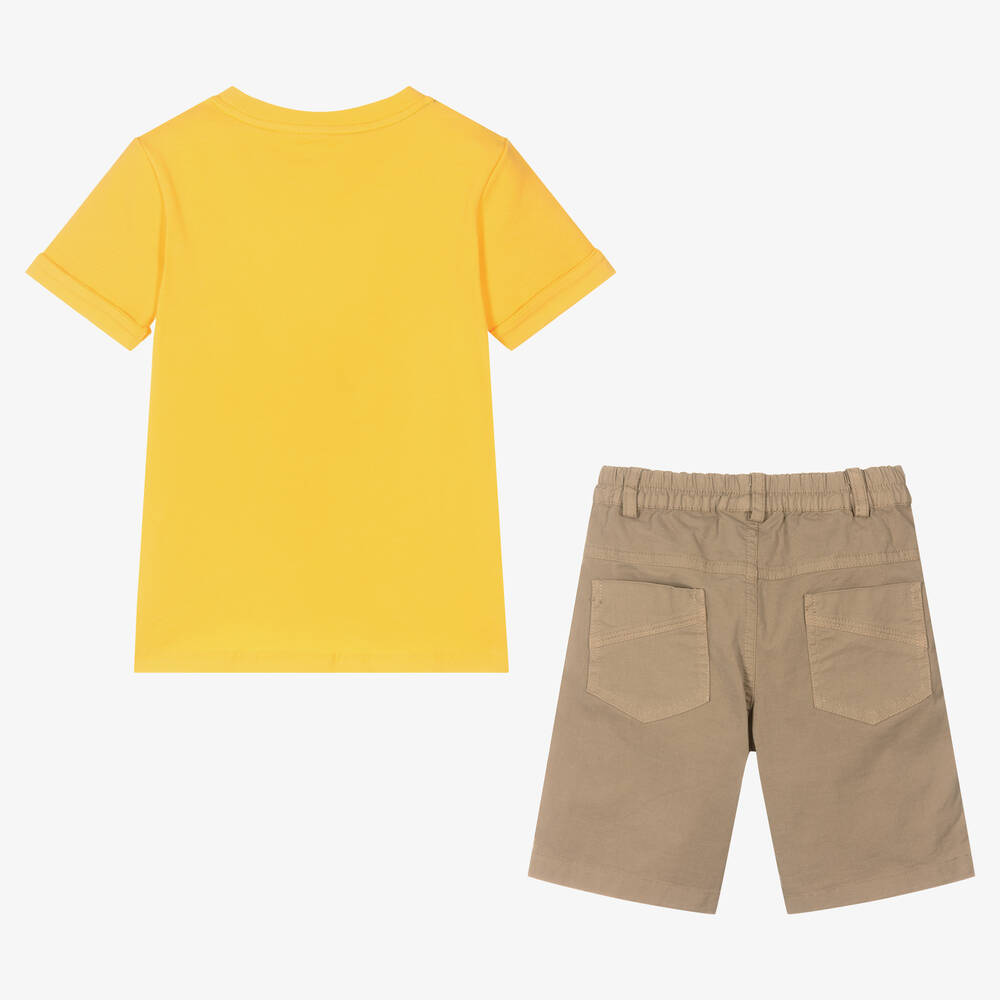 Lapin House-Boys Yellow & Brown Cotton Shorts Set | Childrensalon Outlet