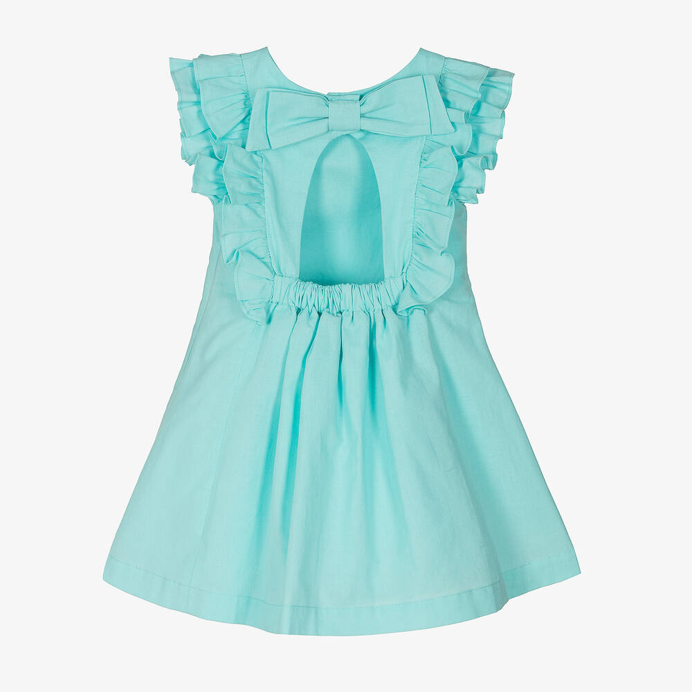 Lapin House-Girls Aqua Blue Cotton Ruffle Dress | Childrensalon Outlet