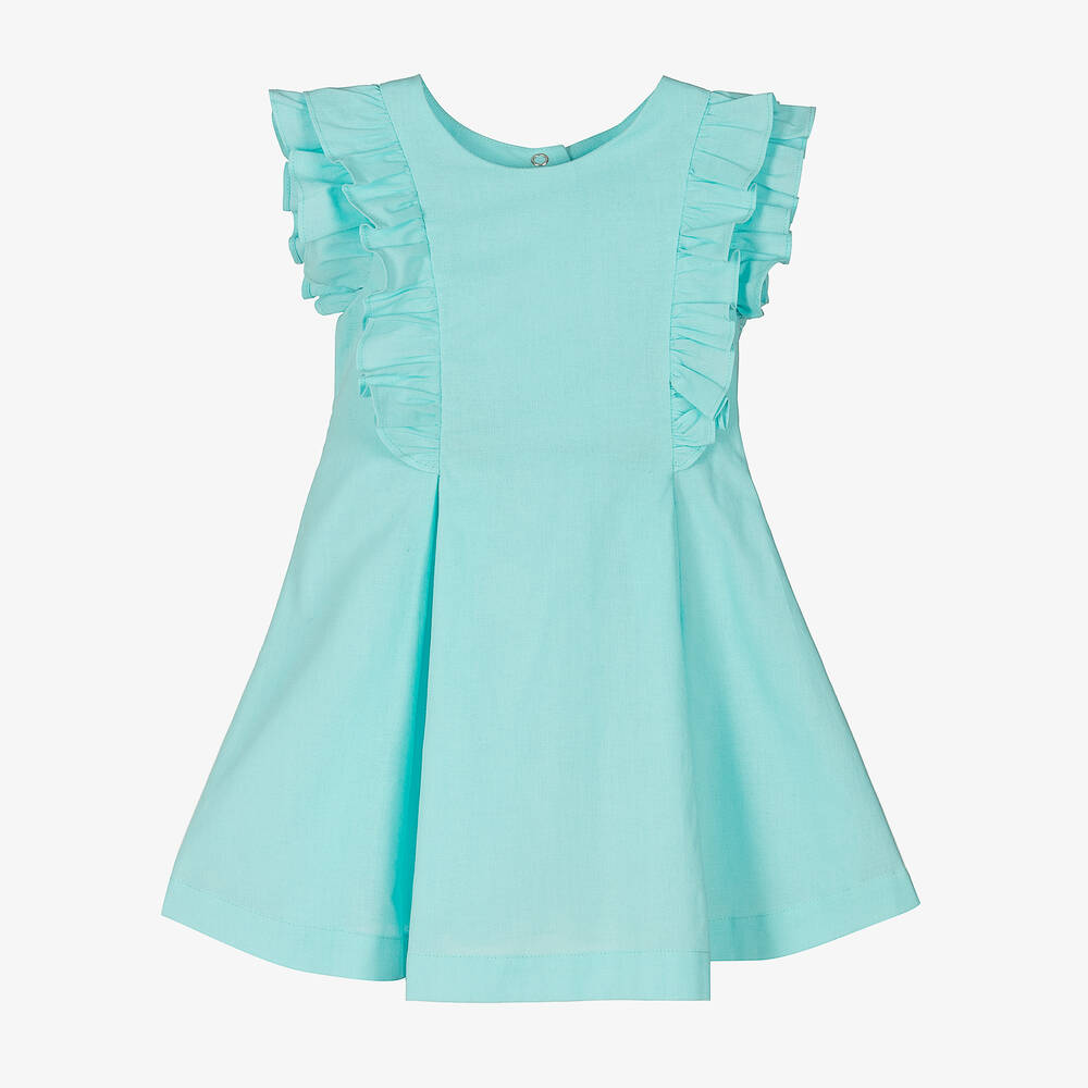 Lapin House - Голубое хлопковое платье с рюшами | Childrensalon