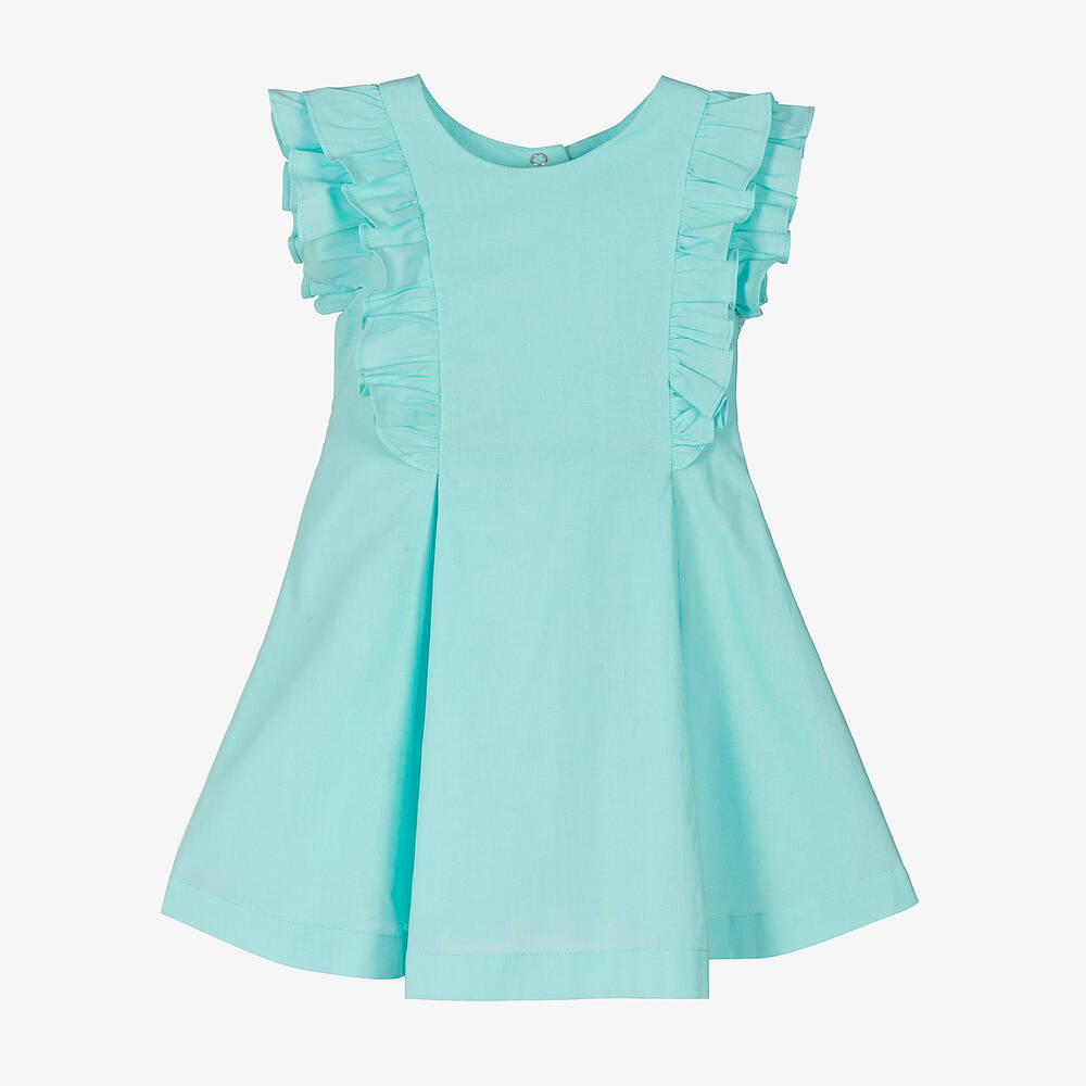 Lapin House - Girls Aqua Blue Cotton Ruffle Dress | Childrensalon