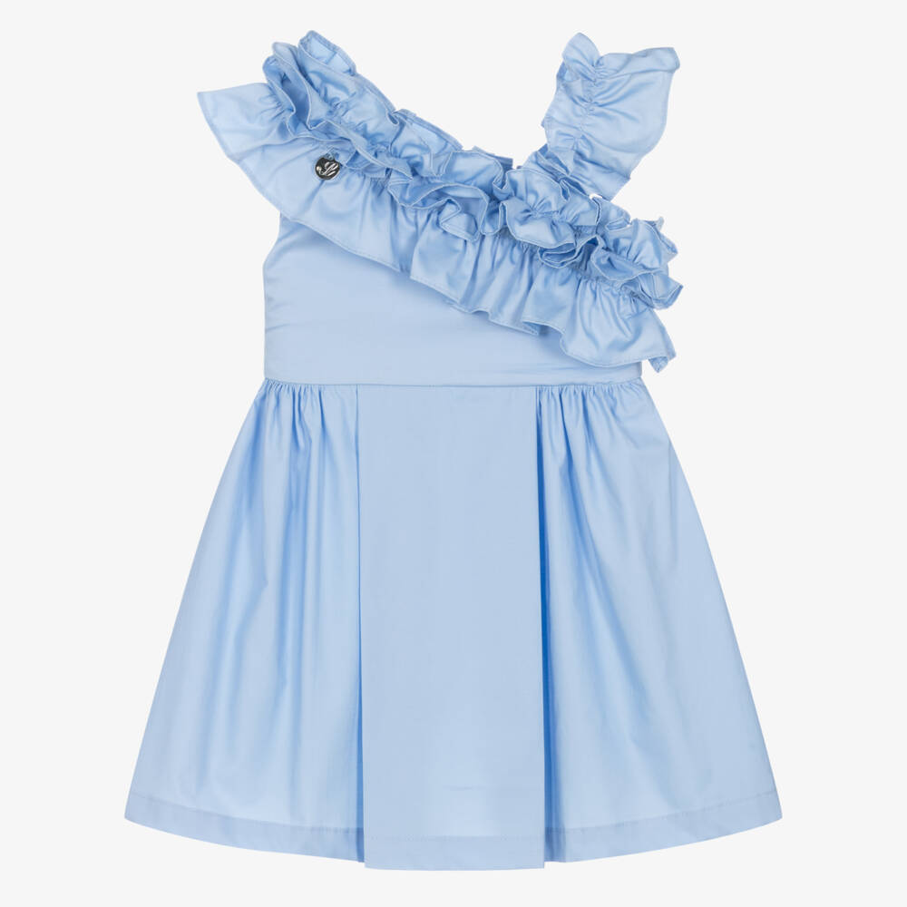 Lapin House-Girls Asymmetric Sky Blue Dress | Childrensalon Outlet