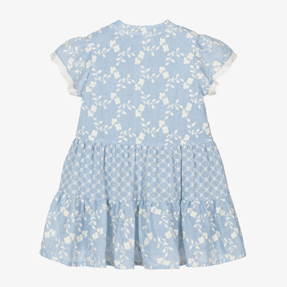 Lapin House-Girls Azure Floral Embroidered Dress | Childrensalon Outlet