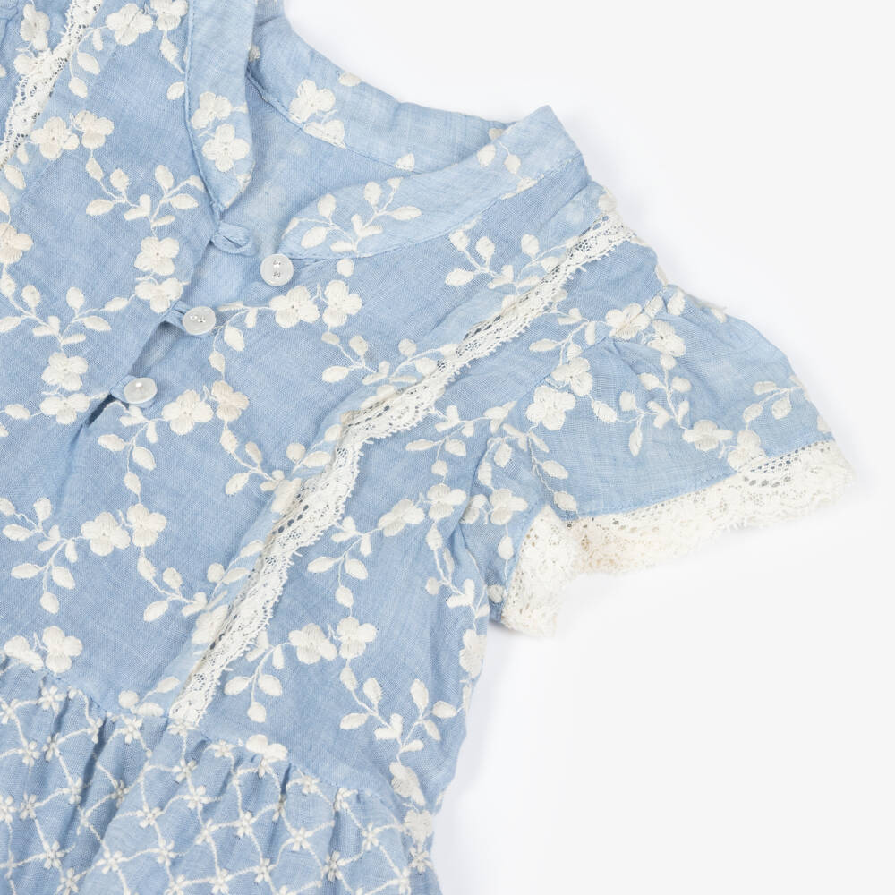 Lapin House-Girls Azure Floral Embroidered Dress | Childrensalon Outlet