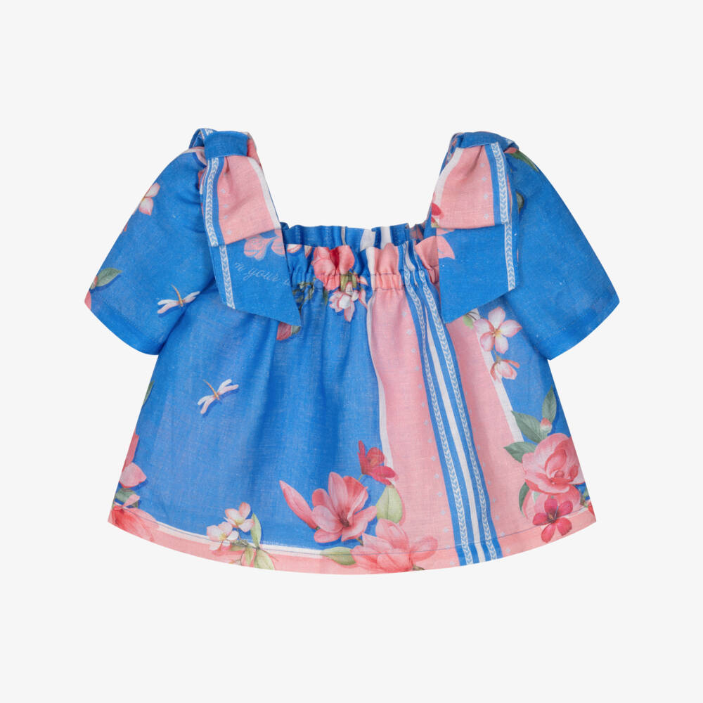 Lapin House-بلوزة كتان زهرية بلون أزرق للبنات | Childrensalon Outlet