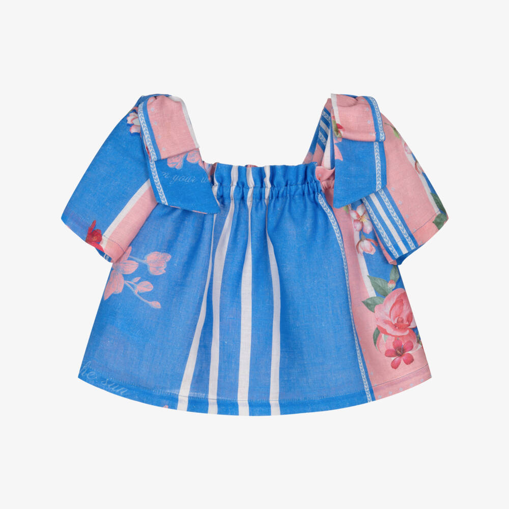 Lapin House-Girls Azure Floral Linen Top | Childrensalon Outlet