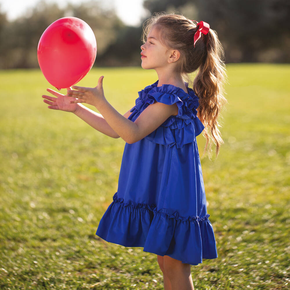 Lapin House-Girls Azure Ruffle Accent Dress | Childrensalon Outlet