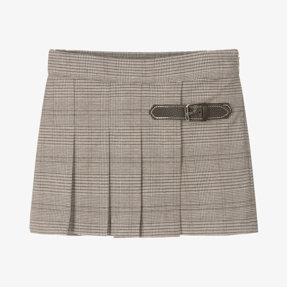 Lapin House - Girls Beige Check Pleated Skort | Childrensalon