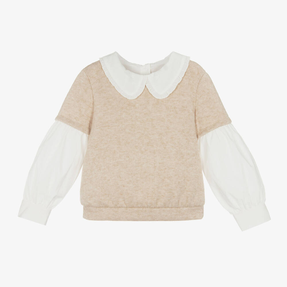 Lapin House-Girls Beige Layered Knit Top | Childrensalon Outlet